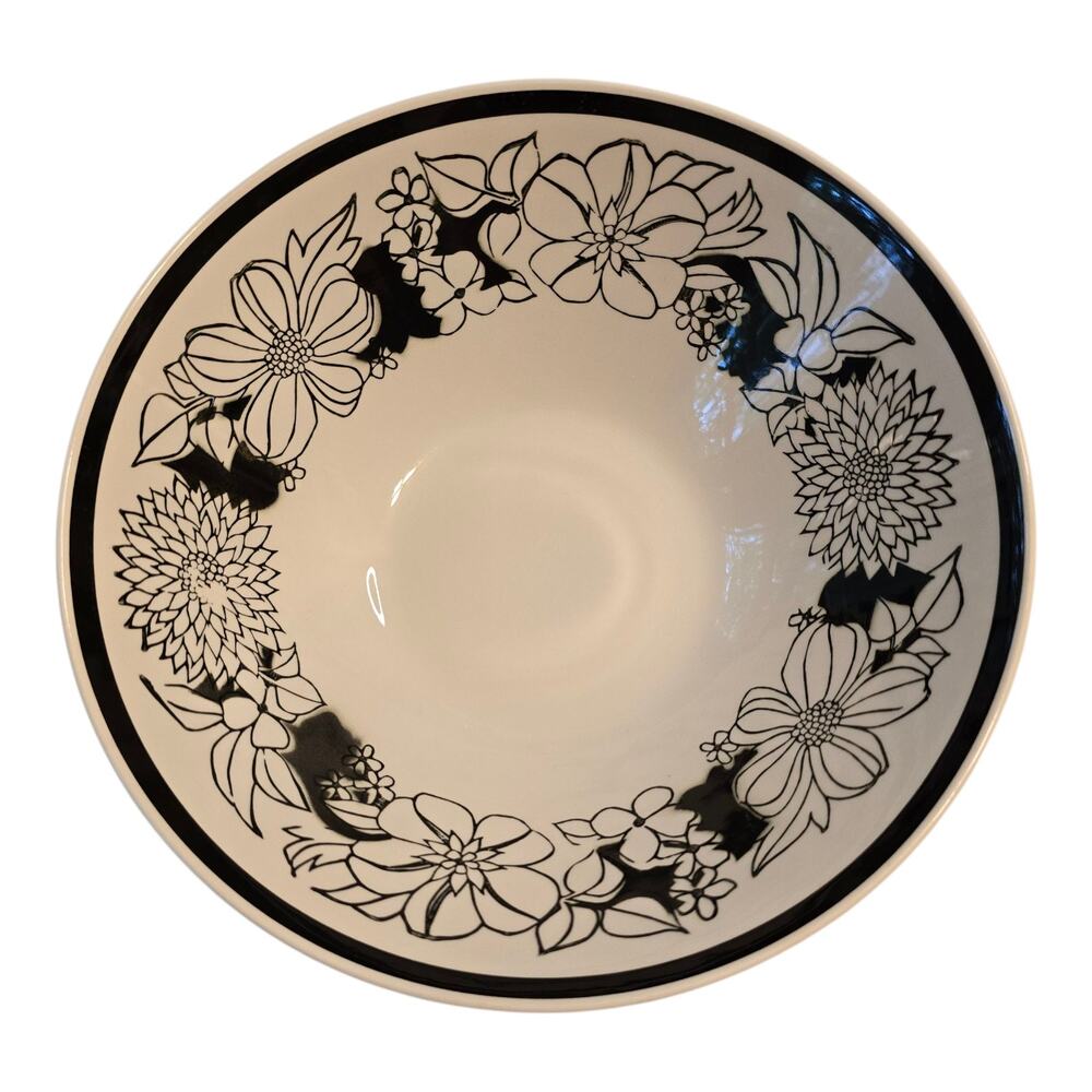 Vintage Mikasa Focus Shape Bouquet 2037-BK Black White Serving Bowl Japan Rare